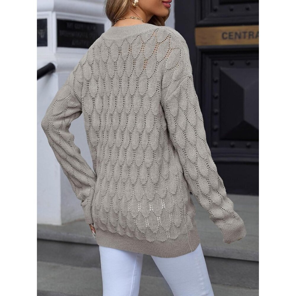 Women's V Neck Knit Sweater Lightweight Long Sleeve Casual Pullover - Picture 5 of 5